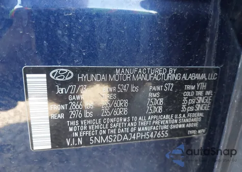2023 Hyundai Santa Fe Sel из США, поврежденный, VIN 5NMS2DAJ4PH547655